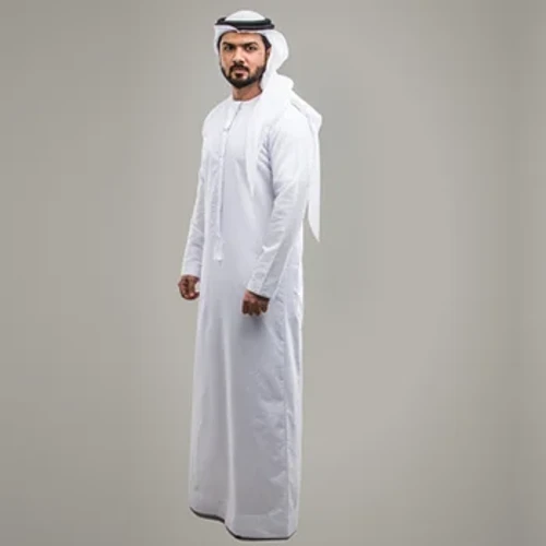 Ulusal Kostüm Erkekler Müslüman Giyim Beyaz Jubba Thobe Uzun Kollu Elbiseler Dubai Orta Doğu Erkekler İslam Arapça Kaftan Şapkalar