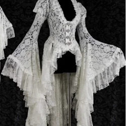 Eorpach agus Mheiriceá retro lása splicing collar gúna flared sleeve caol dovetail gúna mná