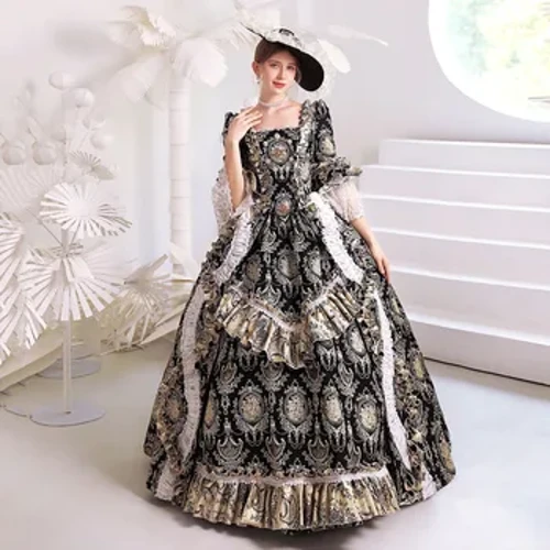 Gúna Victeoiriach Meánaoise Eorpach Deluxe Customizable Mná Banríona Éadaí Cosplay Gúna Seanré Champag Gúna Tráthnóna