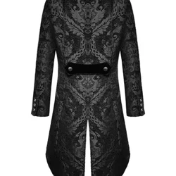 Klassisk Djævel Herre Gotisk Steampunk Frakke Jakke Sort Brocade Damask Bryllup Europæisk Tøj