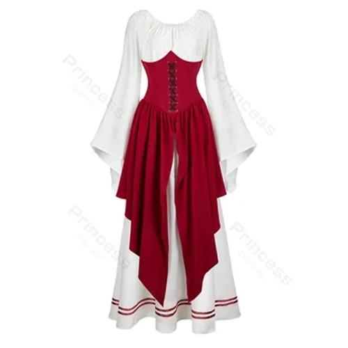 O'rta asr liboslari Ayollar Yevropa kiyimlari Viktoriya ko'ylagi Katta o'lchamli Uyg'onish davri liboslari uzun yengli Hallowen kostyumi Cosplay qizil