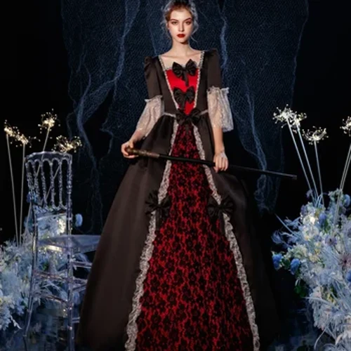 18th Thế Kỷ Đen Triều Đình Hoàng Gia Retro Baroque Quần Áo Thời Phục Hưng Vintage Lấy Cảm Hứng Từ Rococo Marie Antoinette Trang Phục Promise
