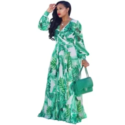 Robe en mousseline de soie imprimée à manches longues pour femmes, grande taille, mode européenne et américaine, nouvelle collection