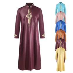 Îmbrăcăminte islamică neagră Lungime pentru bărbați cu mânecă lungă Robă musulmană largi din Arabia Saudită Costum musulman Rochie musulmană pentru bărbați