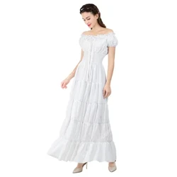 Mittelalterliches Kleid, schulterfrei, viktorianische irische Kleider, europäische Kleidung für Frauen, weißes, elastisches Taillenkleid, langes, elegantes Kleid