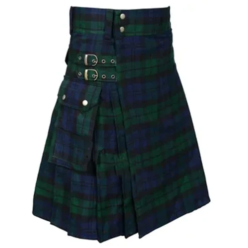 Pin Cilt Cyfleustodau Dynion Pin Cilt Tartan Du ac Iwerddon Albanaidd Hybrid Royal Stewart Pin Cilt Gyda Phocedi Cilt Cyfleustodau Dillad Albanaidd