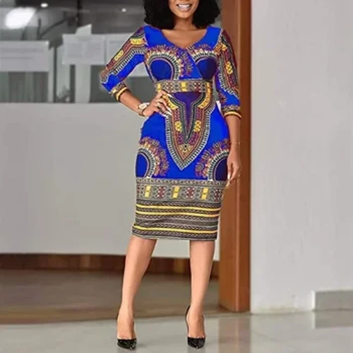 Rochie lungă, la modă, imprimată, cu mâneci 3/4, în stil etnic african, pentru femei europene și americane