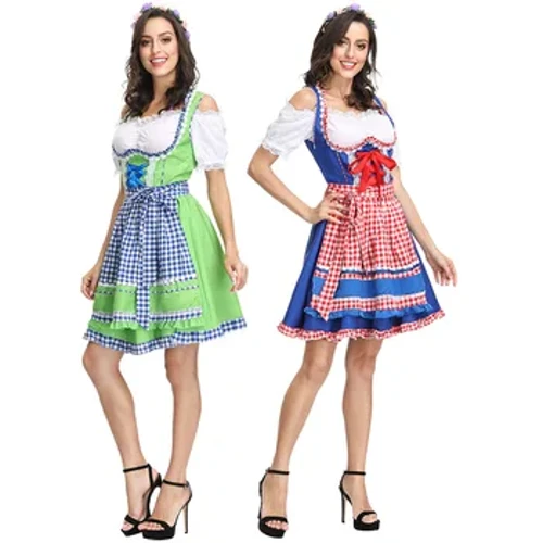 ʻAʻahu wahine Bavarian ʻaʻahu ʻahaʻaina pia ʻaʻahu ʻo Oktoberfest Checkered Apron ʻaʻahu kahiko ʻaʻahu ʻulaʻula ʻōmaʻomaʻo