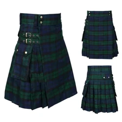 Herreskjørt Vintage Kilt Skottland Gothic Punk Mote Lommeskjørt Skotske klær Uformelle våren Herre Streetwear Nytt