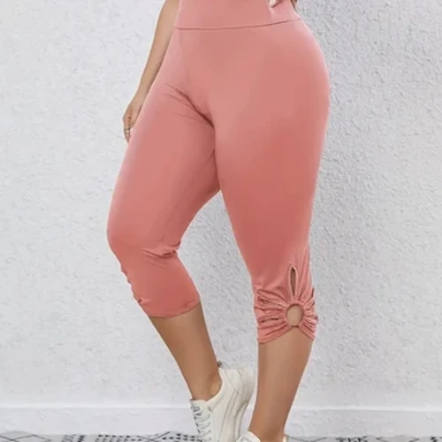 A Mwy Maint 1XL-5XL Codiad Uchel Merched Torri Allan Capri Legins Solid Achlysurol Pants yoga chwaraeon