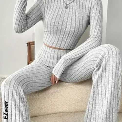Seas Collar Navel T-shirt agus Trumpet  pants