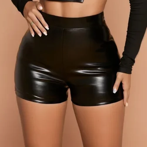 Gợi Cảm Hộp Đêm Quần Short Da Nữ Cao Cấp Co Giãn Đẩy Lên Quần Da Ngắn Màu Đen Thể Thao Nữ Gợi Cảm Quần Short Ôm