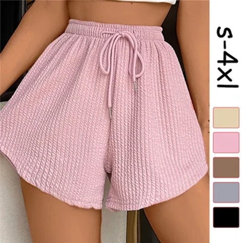 여성 반바지 여름 높은 탄성 레이스 업 Drawstring 넓은 다리 땀 피트니스 러닝 반바지 루즈 캐주얼 대형 스포츠 바지