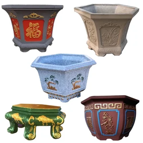 Mould Pot Blodau Sment Gardd Awyr Agored Adeilad Hexagonal Tewhau Concrit ABS Plastig Model Offeryn Sgraffinio Bonsai Mawr Mould M
