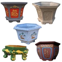 Formă pentru ghiveci de flori de ciment, clădire de grădină în aer liber, beton îngroșat hexagonal, plastic ABS, model mare pentru instrumente abrazive pentru bonsai, M