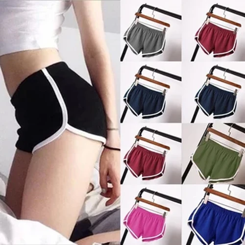 Celana Pendek Olahraga Wanita Musim Panas 2024 Baru Warna Permen Anti Kosong Celana Pendek Kurus Wanita Kasual Pinggang Elastis Pantai Correndo Celana Pendek
