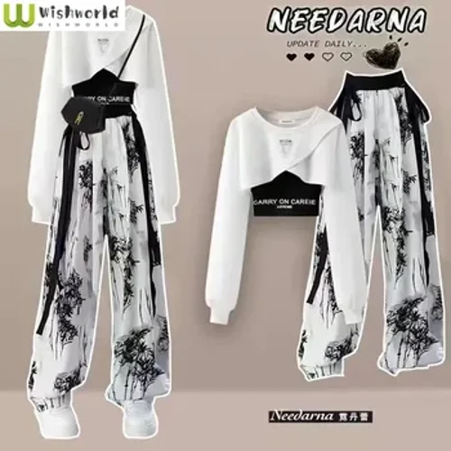 Seti o le tautotogo ma le tautotogo Fa'ata'ita'i a tama'ita'i Korea Design pito i luga lima umi + Tank Top + Vaitusi Vaevae Vaevae 'ofuvae Seti e tolu vaega ta'avale