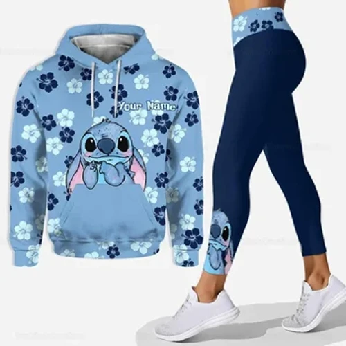 ปรับแต่ง Disney Stitch 3D Hoodie ผู้หญิงชุดเลกกิ้งมีฮู้ด Stitch กางเกงโยคะ Sweatpants แฟชั่นชุดกีฬา Disney ชุดโยคะ