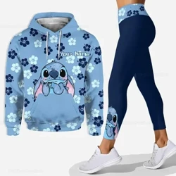 ปรับแต่ง Disney Stitch 3D Hoodie ผู้หญิงชุดเลกกิ้งมีฮู้ด Stitch กางเกงโยคะ Sweatpants แฟชั่นชุดกีฬา Disney ชุดโยคะ