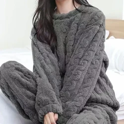 Udazkeneko emakumeak 2 pieza epelak eta beroak loditzeko belusezko saihets polarrazko multzoa Pullover eta prakak Emakumezkoen pijama informalak 2023