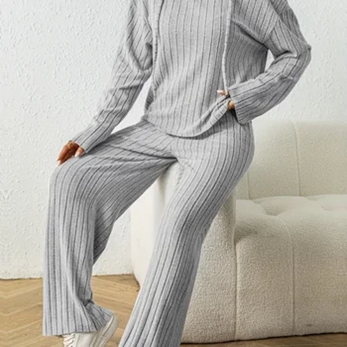 Het streipiog pwll gweadog, siwt pants rhydd coes syth syml, set dau ddarn