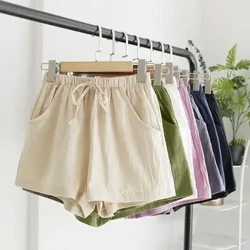 Quần Ngắn Có Dây Rút Cao Cấp Màu Túi Đôi Vải Lanh Mỏng Ống Rộng Nữ Váy Ngoài Trời Dạo Phố