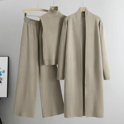 Gwanwyn Hydref 3 Darn Merched Aberteifi Tracwisgoedd Ffasiwn wedi'u Gwau Set Pant Merched Siwt Siwt Merched Ffasiwn Vintage Ladies Set 3 Piece