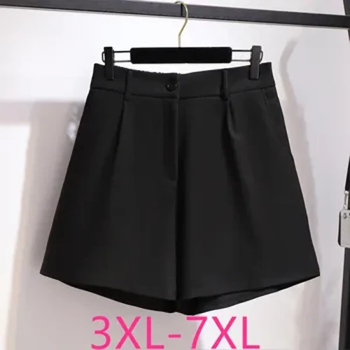 Ayollar uchun katta o'lchamli shortilar Katta bo'shashmasdan, elastik bel yuqori belli keng oyoqli shortilar SummerBlack 4XL 5XL 6XL 7XL kiyim