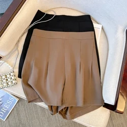 Méid móide shorts samhraidh na mban ócáideach waist leaisteacha dath soladach fabraic poileistear pants waist ard scaoilte compordach breathable