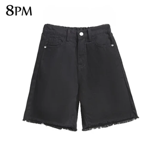 Bermudashorts für Damen in Übergröße, bequemer Bund, ausgefranster Saum, zerrissene Jeansshorts, schwarze Shorts mit Taschen ouc1531