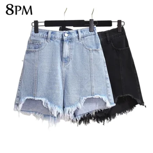 Phụ Nữ Plus Kích Thước Quần Short Jean Sờn Nguyên Đường Viền Rách Denim Quần Short Jean Cao Cấp Dễ Thương Đau Khổ Quần Short Denim Ouc1528