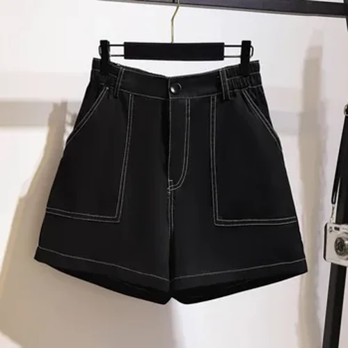 Short d'été en Denim pour femmes, grande taille 150Kg, taille élastique ample, jambes larges, pantalons chauds, hanche noire, 152 5XL 6XL 7XL 8XL 9XL