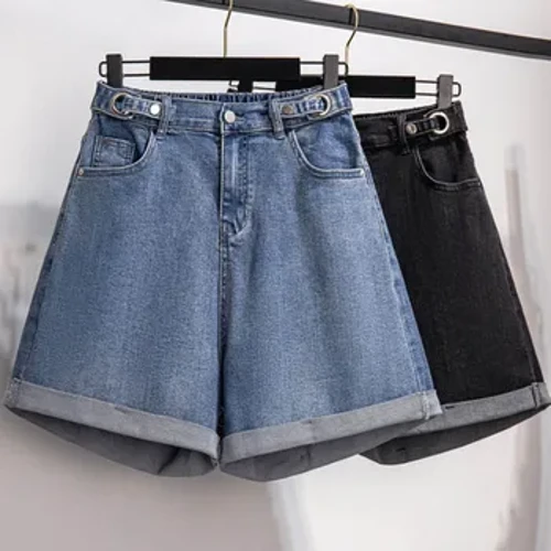 150Kg Plus Size Nữ Quần Short Denim Cao Cấp Dáng Rộng Thẳng Quần Ống Rộng Hông 150Cm 5XL 6XL 7XL 8XL 9XL Đen Xanh Dương