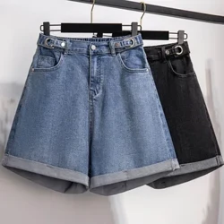 150Kg Plus Size Nữ Quần Short Denim Cao Cấp Dáng Rộng Thẳng Quần Ống Rộng Hông 150Cm 5XL 6XL 7XL 8XL 9XL Đen Xanh Dương