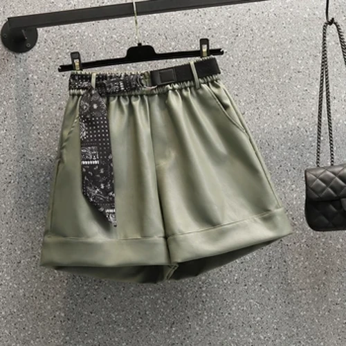 Tamaina handieneko Y2K PU galtza motzak emakumeentzako solteak Casual gerri elastikoa Larruzko Mini galtza prakak Emakumezkoak handiak 3XL 4XL Arropa Doako ontzia