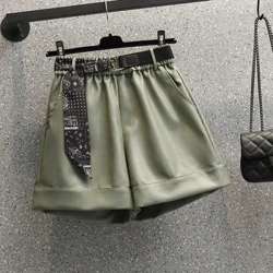 Plus Kích Thước Y2K PU Quần Short Nữ Lỏng Lẻo Thường Ngày Đàn Hồi Da Mini Quần Short Quần Nữ Lớn 3XL 4XL Quần Áo Hàng Miễn Phí