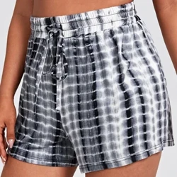 Plus Kích Thước Dây Rút Eo Mùa Hè Thường Ngày Dây Buộc Quần Short Nữ Màu Đen Trắng Rời Ống Rộng Thắt Nút Quần Short Thể Thao Kích Thước Lớn