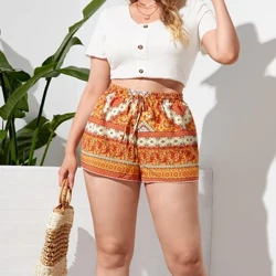 Maint Maint Print Blodau Haf Siorts Achlysurol Merched Cwlwm Elastig Cwlwm Boho Siorts Benyw Menyw a Maint Merched Dillad 7xl 8xl