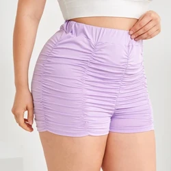 Plus Kích Thước Lưng Thun Gợi Cảm Mùa Hè Áo Vải Xếp Quần Short Cho Nữ Tím Cao Cấp Skinny Biker Quần Short Nữ Kích Thước Lớn 6XL