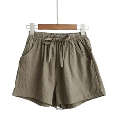 Pantalones cortos informales de talla grande 6XL y 150KG para verano, pantalones cortos de algodón y lino para mujer, pantalones cortos de playa Vintage de cintura alta, ropa de calle