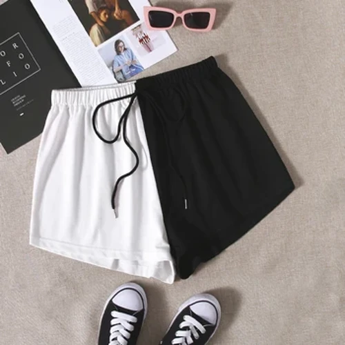 Finjani Women's Plus Size Quần short trắng đen thông thường Dây rút eo Quần short thể thao Quần short thường ngày mùa hè, Quần áo nữ