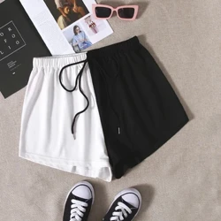 Finjani Women's Plus Size Trowsus byr du a gwyn achlysurol Blackstring Waist Sports Shorts Shorts Achlysurol Haf, Dillad Merched