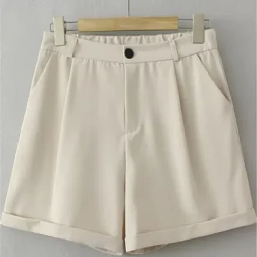 Plus Gréisst Damen Shorts Solid faarweg Smart Blazer Shorts mat Zip Fly op der viischter Stretch Tailleband An Net-Stretch Stoff