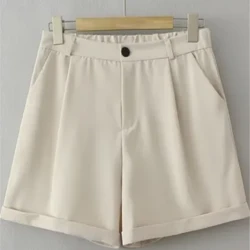 Plus Gréisst Damen Shorts Solid faarweg Smart Blazer Shorts mat Zip Fly op der viischter Stretch Tailleband An Net-Stretch Stoff