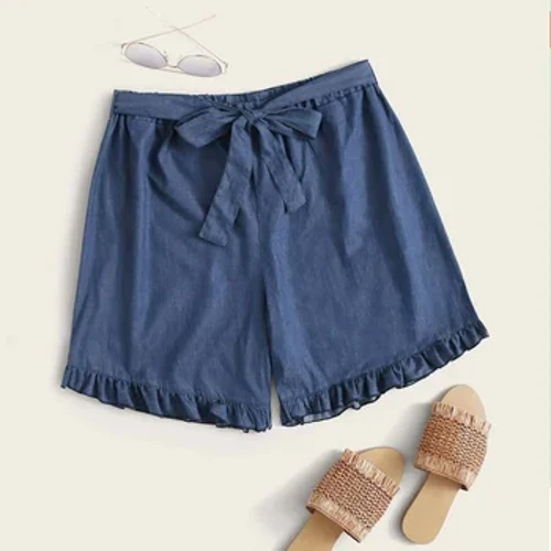 Plus Kích Thước Mùa Hè Rời Quần Short Nữ Co Giãn Thắt Nơ Ống Rộng Cột Dây Đi Biển Ngắn Nữ Size Lớn Quần Short 5XL 6XL 7XL