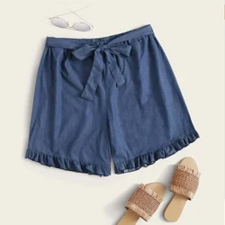 Pantaloni scurți largi de vară, ocazional, de mărime mare, pentru femei, cu cravată elastică, cu fundiță, cu picior lat, cu șireturi, pentru plajă, scurte, pentru femei, de marime mare, 5XL 6XL 7XL