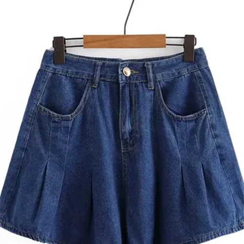 Quần Short Nữ Plus Size Ống Rộng Có Nếp Gấp Trong Mùa Hè Quần Short Denim Mỏng Quần Jean Không Co Giãn Cho Quý Cô Có Vòng 1 Mặc Vào Mùa Hè
