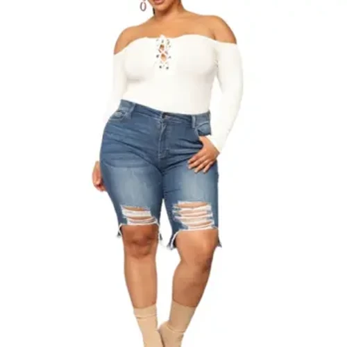 Nữ Quần Jeans Rách Plus Kích Thước Quần Short Nam Denim Mùa Hè Quần Baggy Ngắn Cho Nữ Mỡ Oversize Quần Lót ouc2539