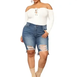 Nữ Quần Jeans Rách Plus Kích Thước Quần Short Nam Denim Mùa Hè Quần Baggy Ngắn Cho Nữ Mỡ Oversize Quần Lót ouc2539