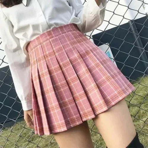 100-crotch Women Summer Jk Skirt Autumn Plaid Sketi ya Nusu-kiuno cha juu-Nyeusi Sketi fupi A- Sketi fupi
